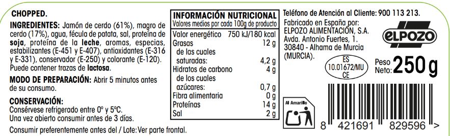 Chopped cocido en lonchas Alipende lata 250g