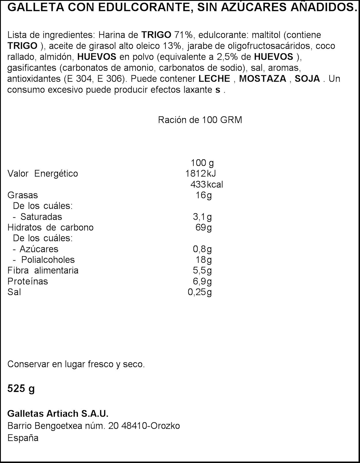 Galletas sin azúcar Chiquilin 422g+103g
