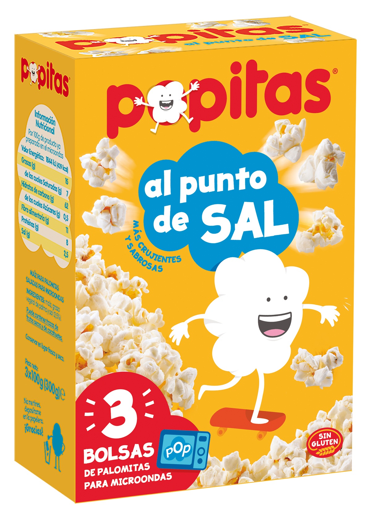 Palomitas punto de sal microondas s/gluten Popitas pack 3