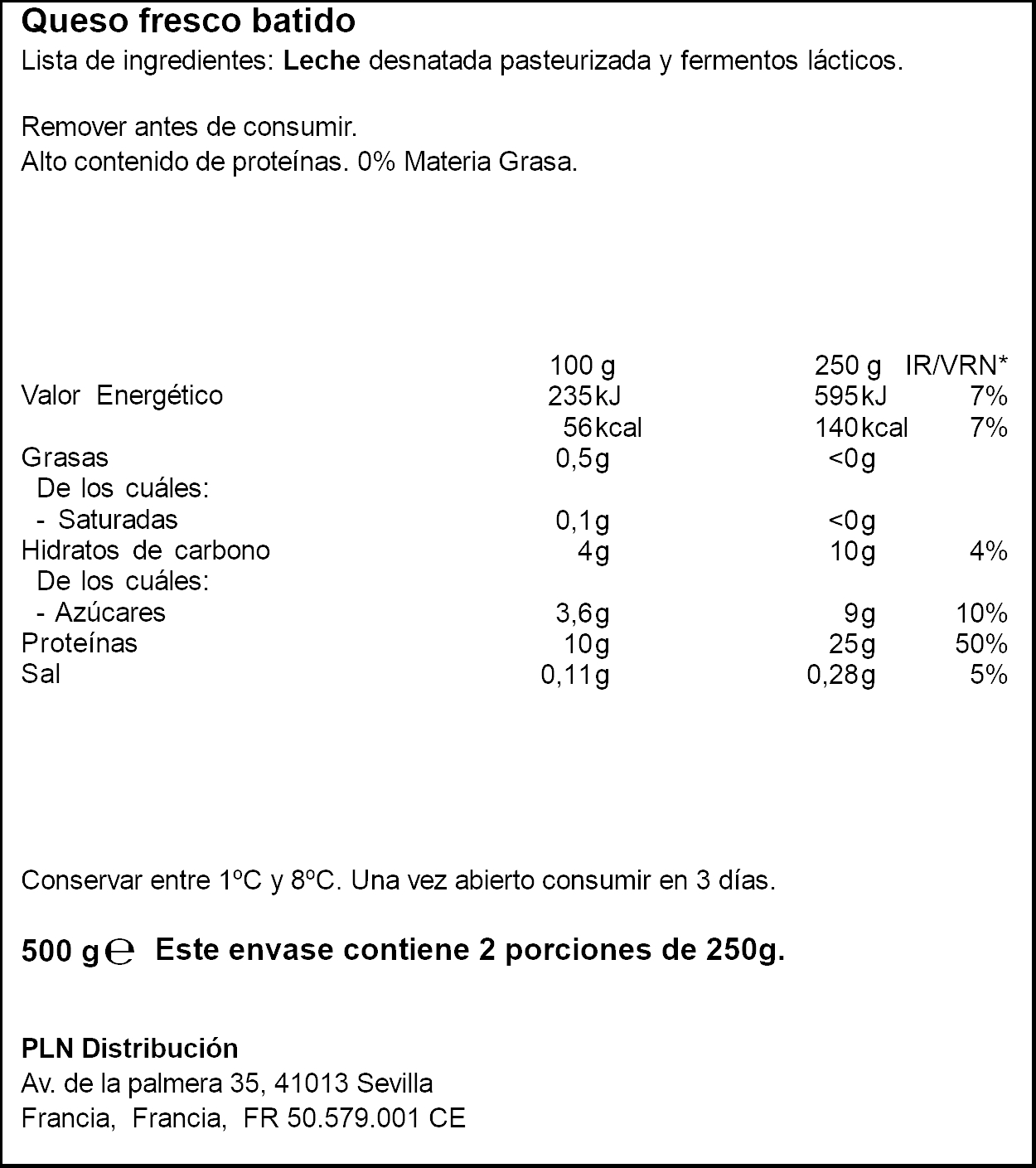 Queso fresco batido 25g proteínas 0% materia grasa Margui 500g