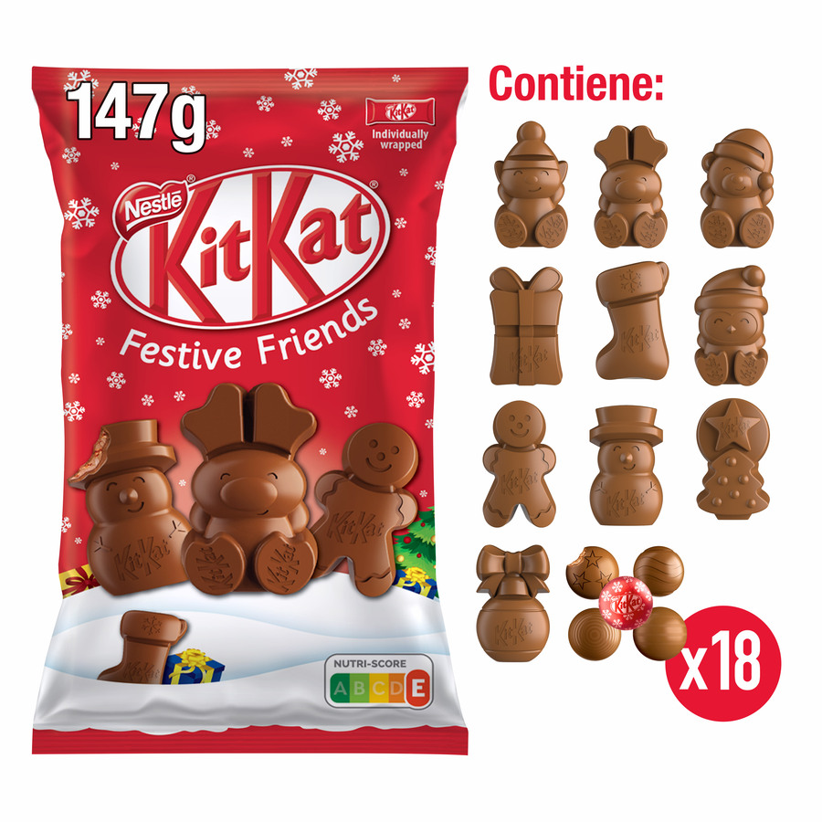 Chocolatina con figuras de chocolate con leche Kit Kat 147g