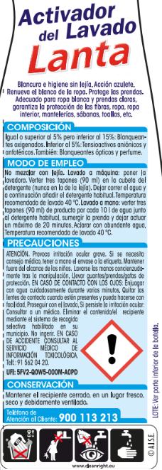 Quitamanchas líquido Lanta 2l para ropa blanca