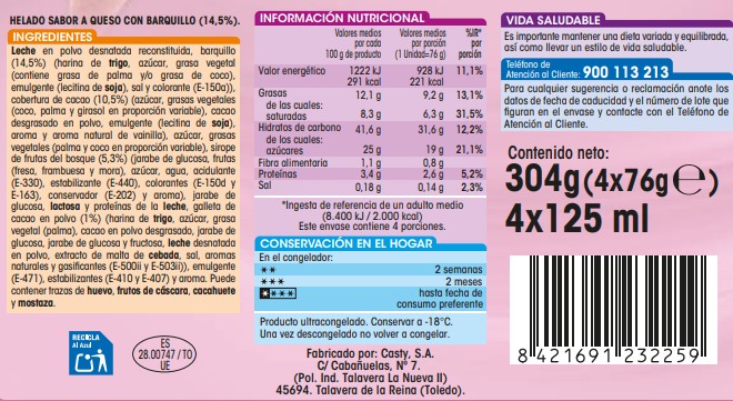 Helado cono Alipende tarta queso 4 uds