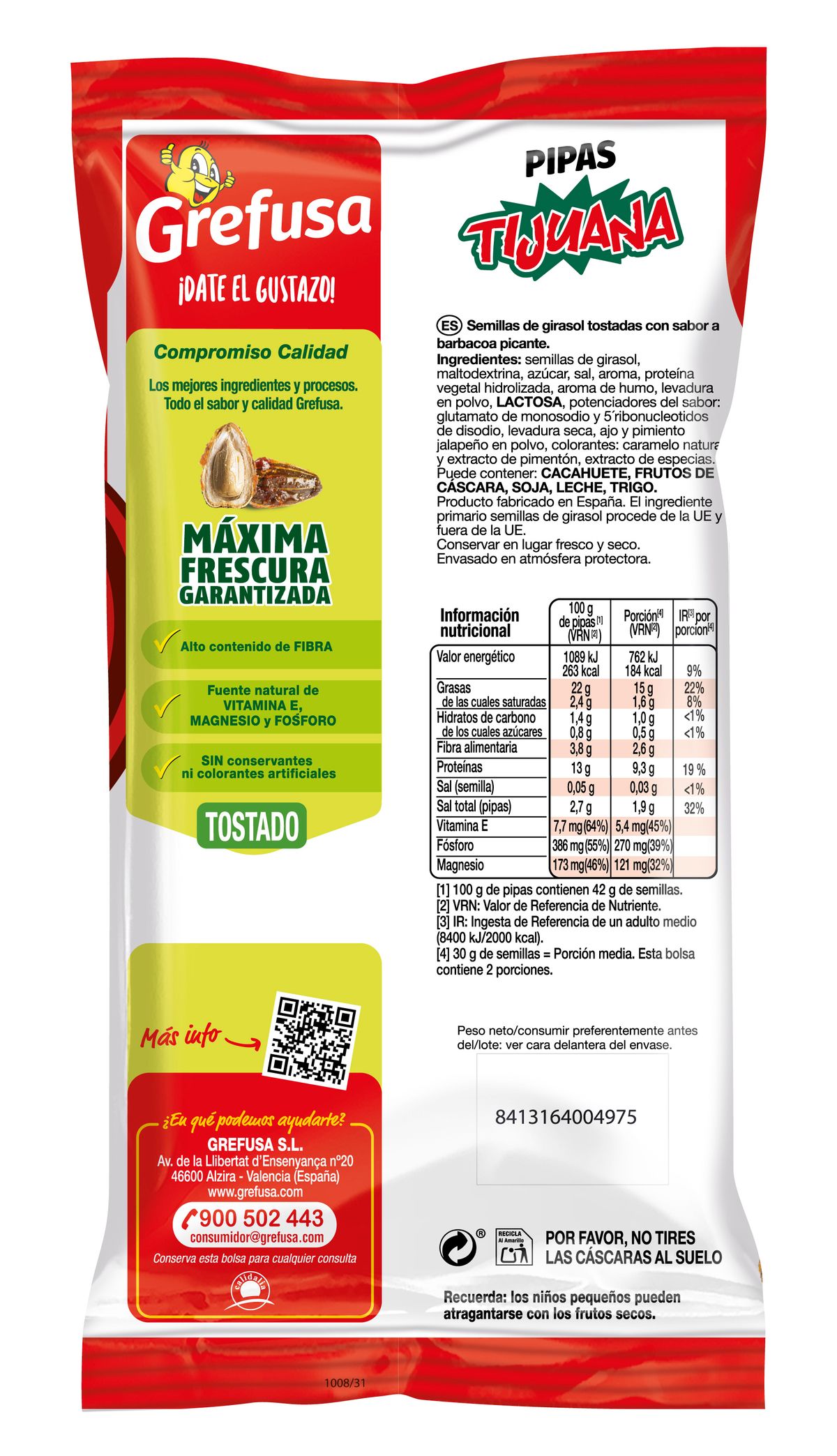 Pipas "g" Grefusa 165g tijuana