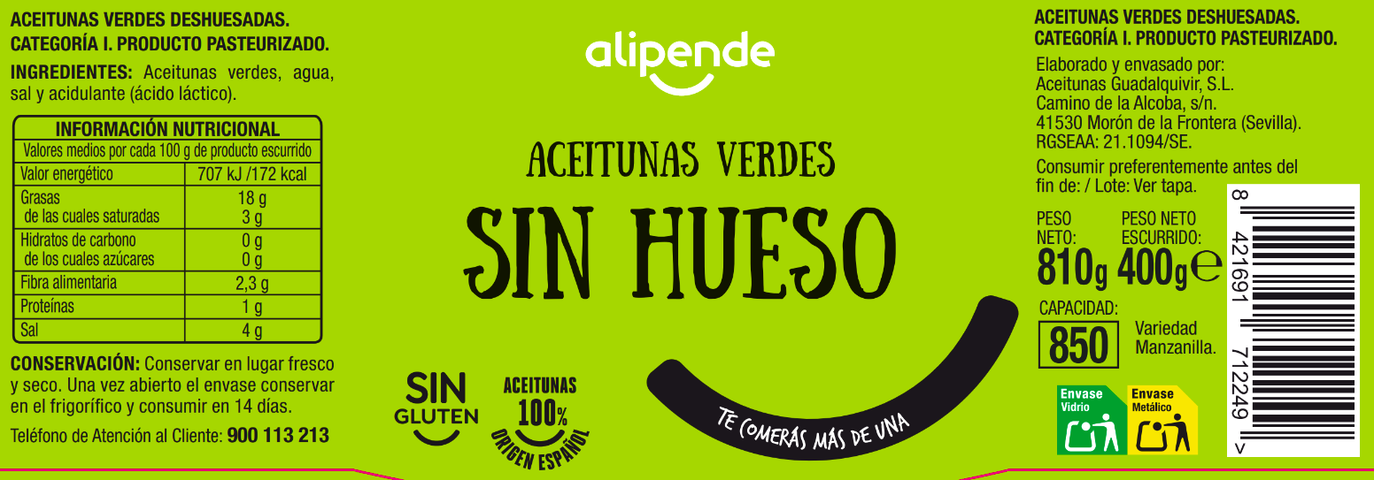 Aceitunas sin hueso Alipende 400g