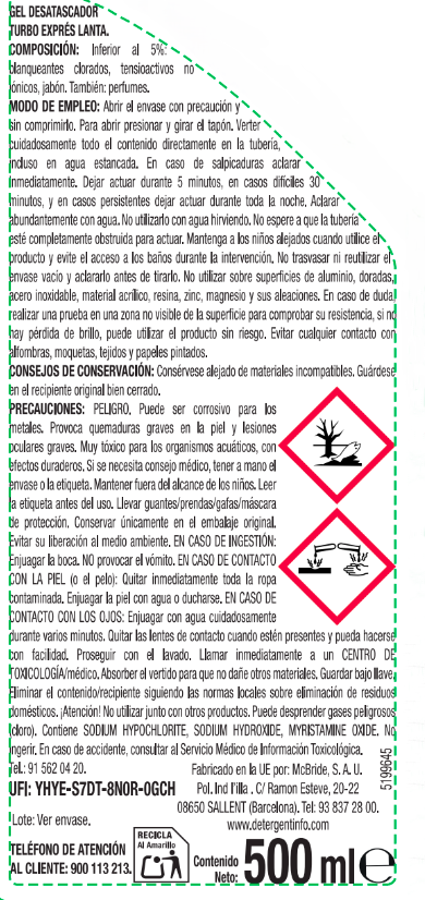 Desatascador líquido turbo Lanta 500ml express