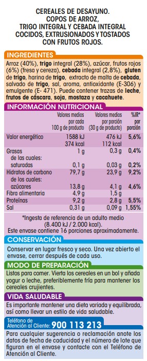 Cereales integrales Alipende 500g copos con frutos rojos