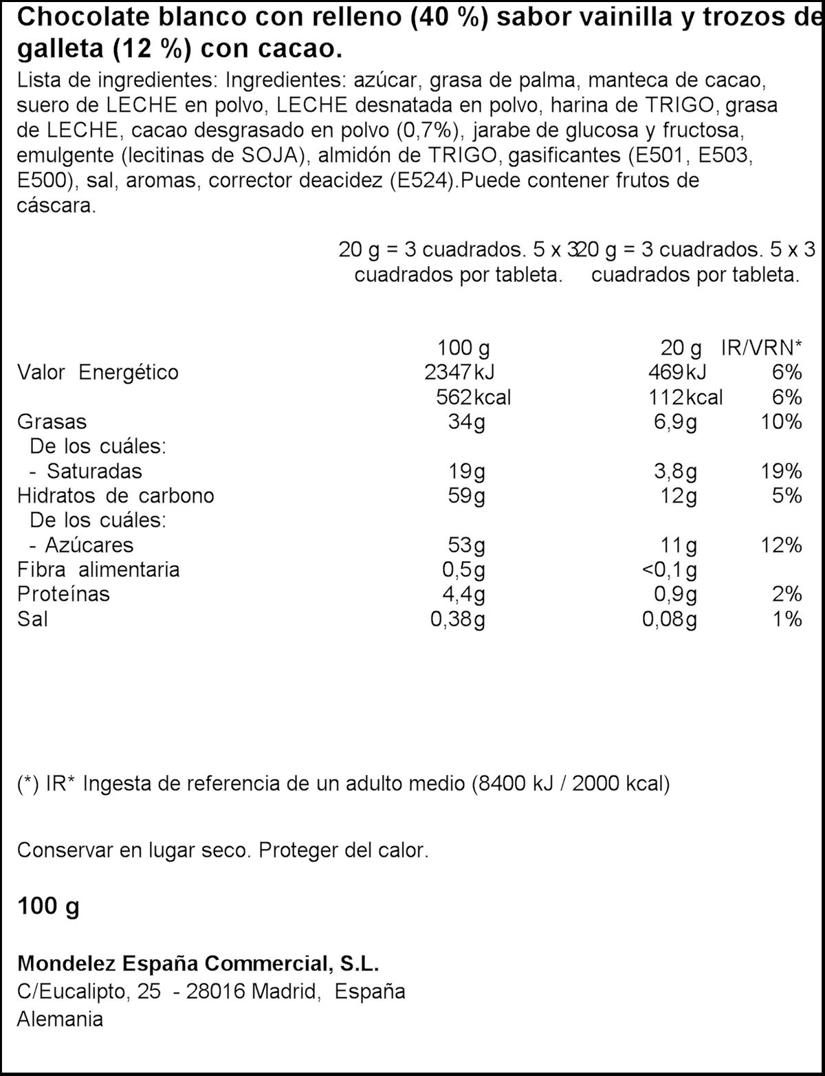Chocolate blanco Milka 100g con oreo