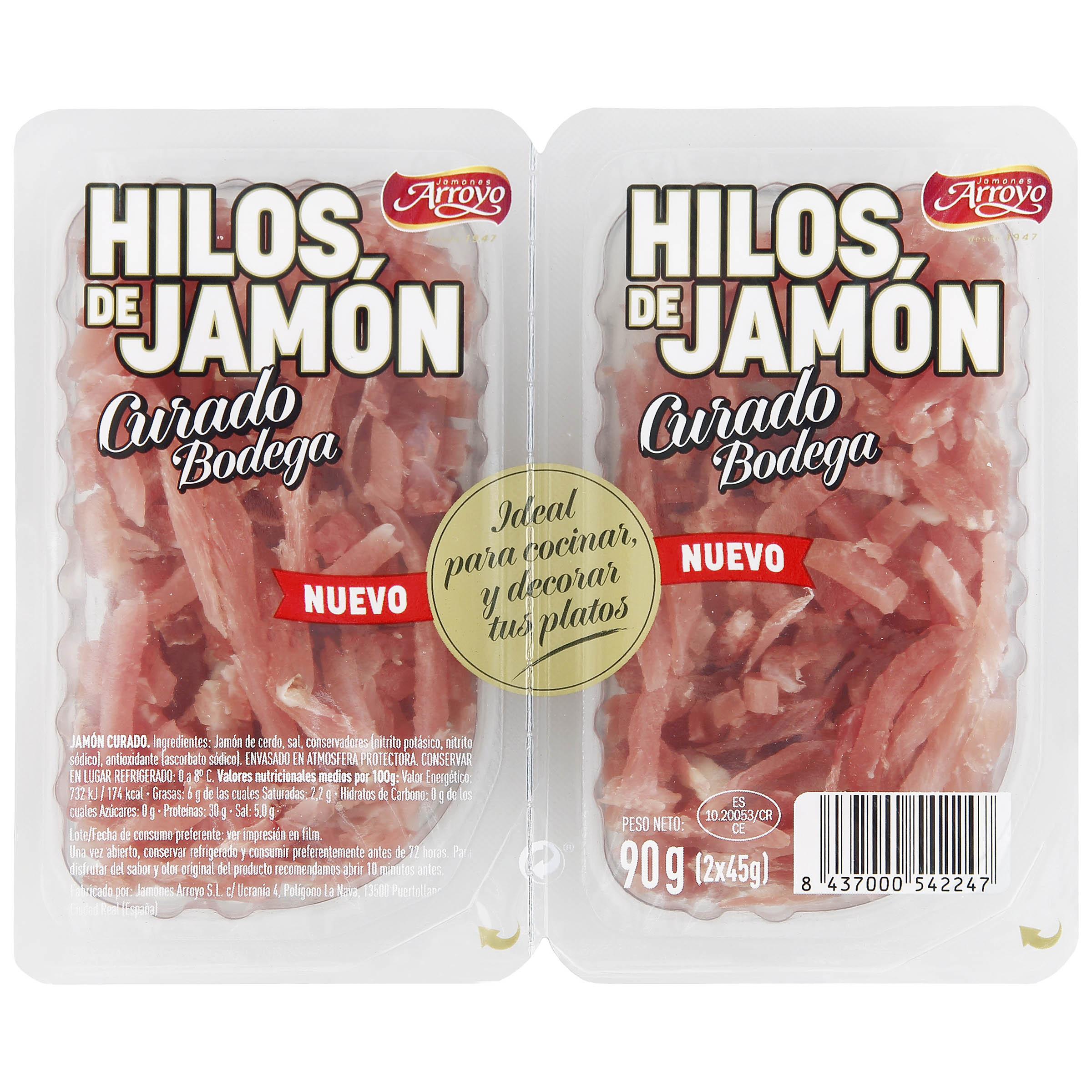 Hilos jamón curado de Bodega Arroyo 2 x 45 gr.