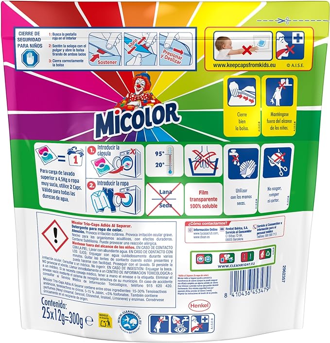 Detergente Micolor Cápsulas 25 lavados A separar