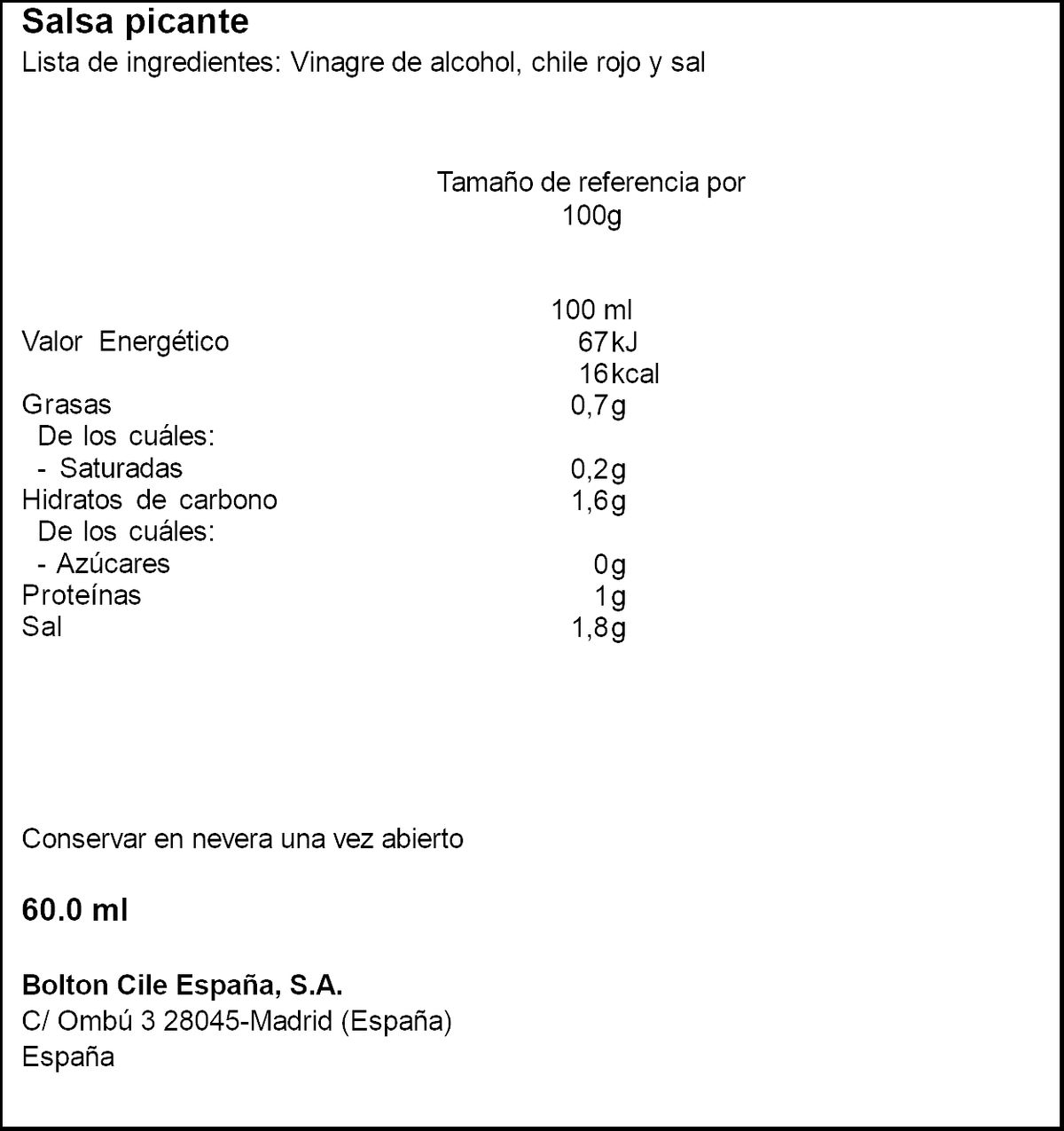 Salsa picante Tabasco 60ml