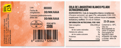 Cola de langostino blanco pelado cocido 200g