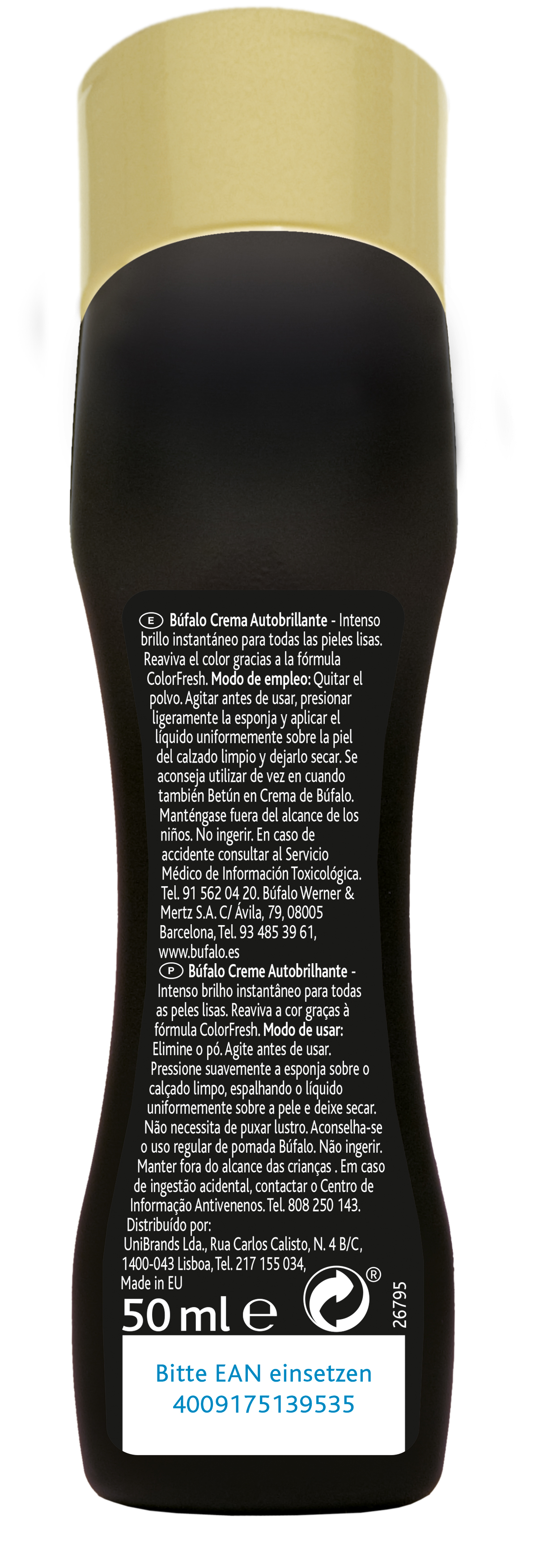 Betún en crema autobrillante negro Búfalo 50 ml