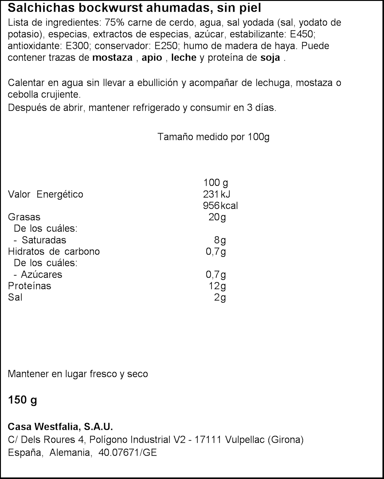 Salchichas coctel Poppenburger 150g