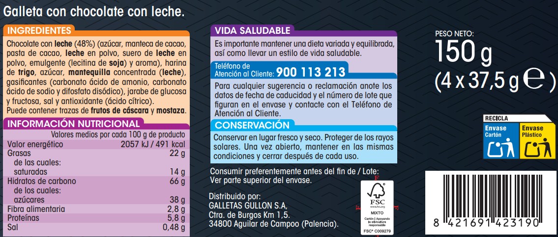 Galleta tableta Alipende 150g chocolate con leche
