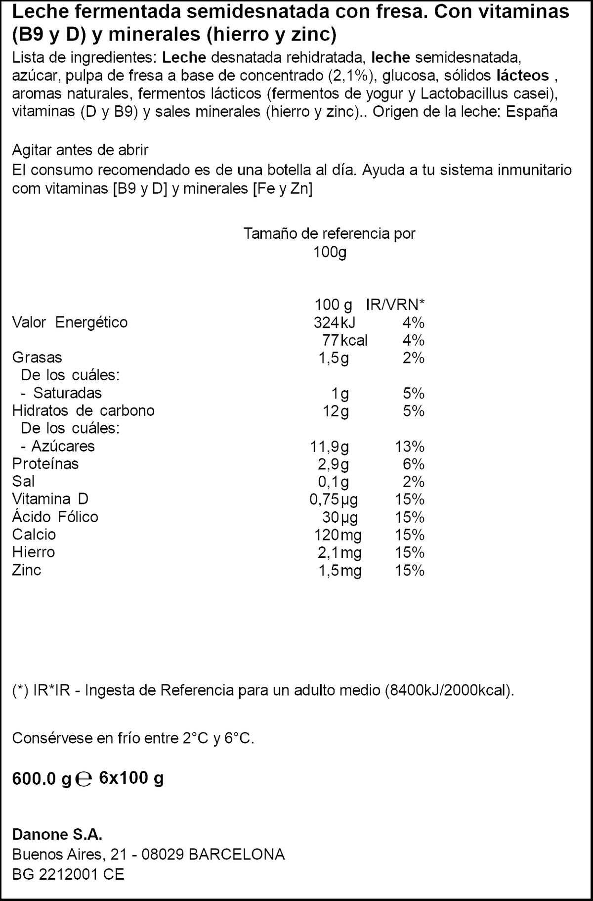 L Casei Actimel Danone pack 6 fresa