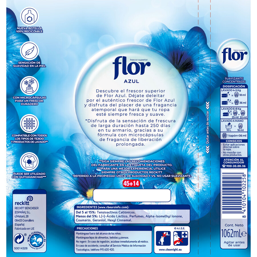 Suavizante Flor 59 lavados azul
