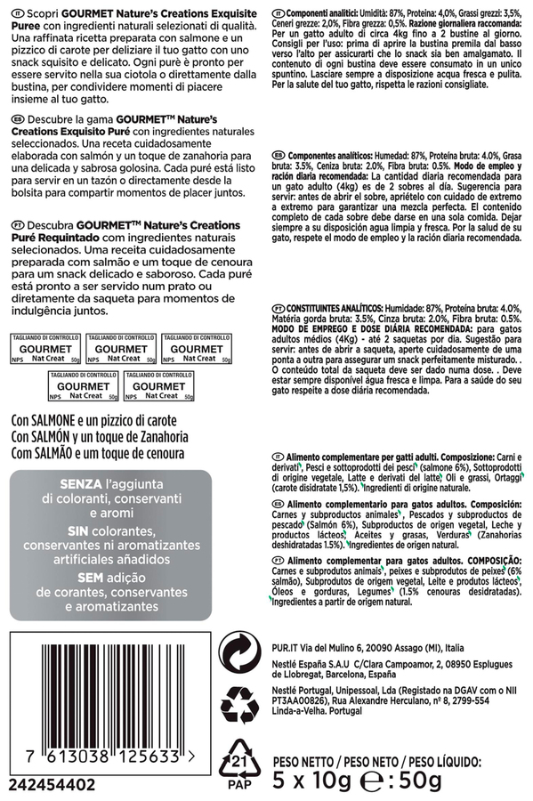 Snack gato Purina Pure gourmet salmón 5 uds