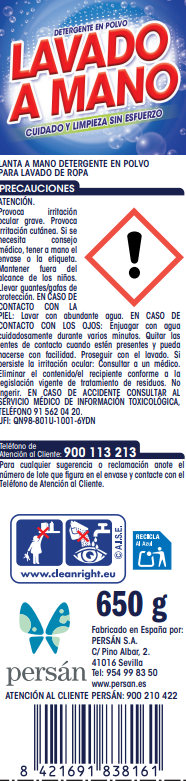 Detergente en polvo Lanta 650g para lavar a mano