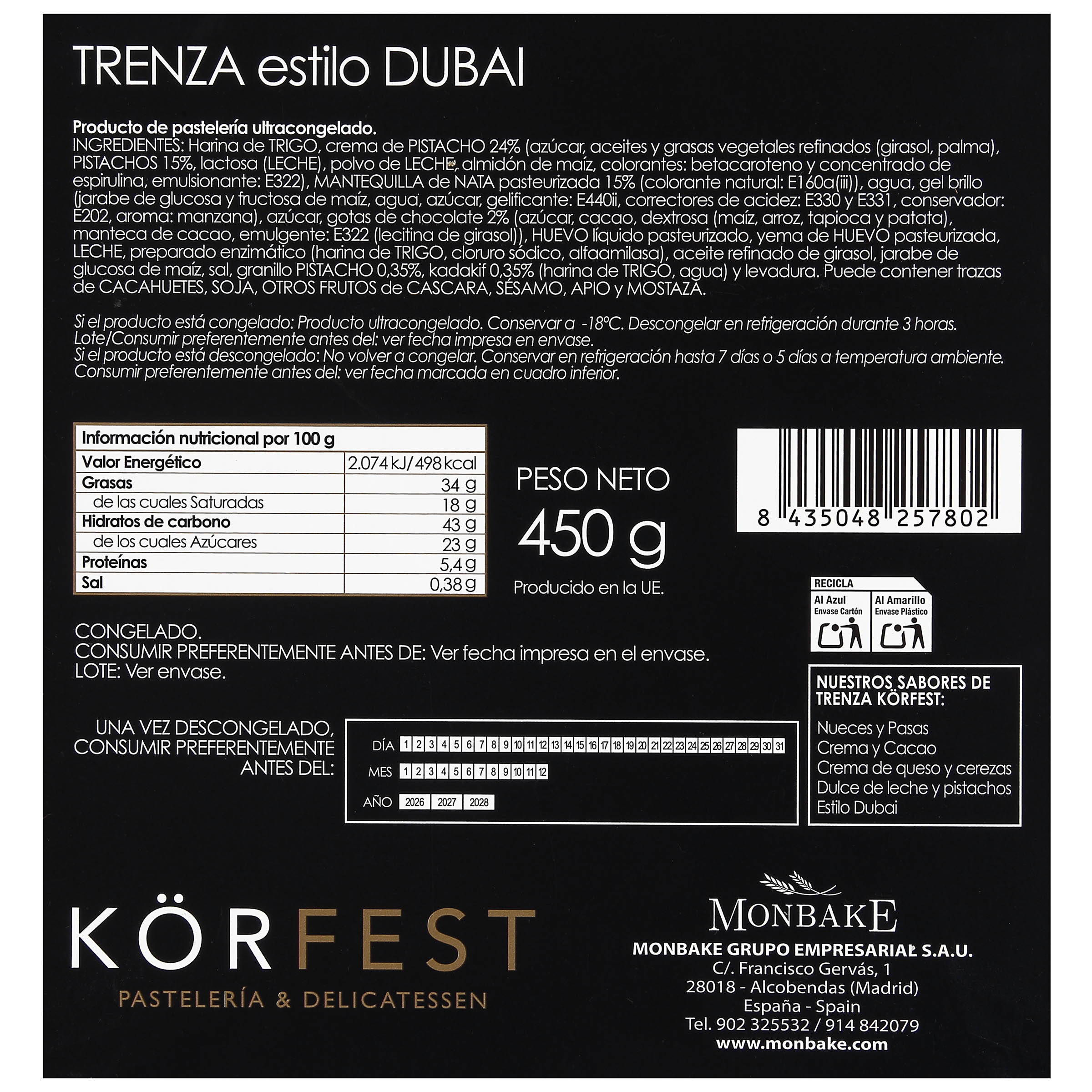 Trenza korfest producto de panadería Dubai 450g