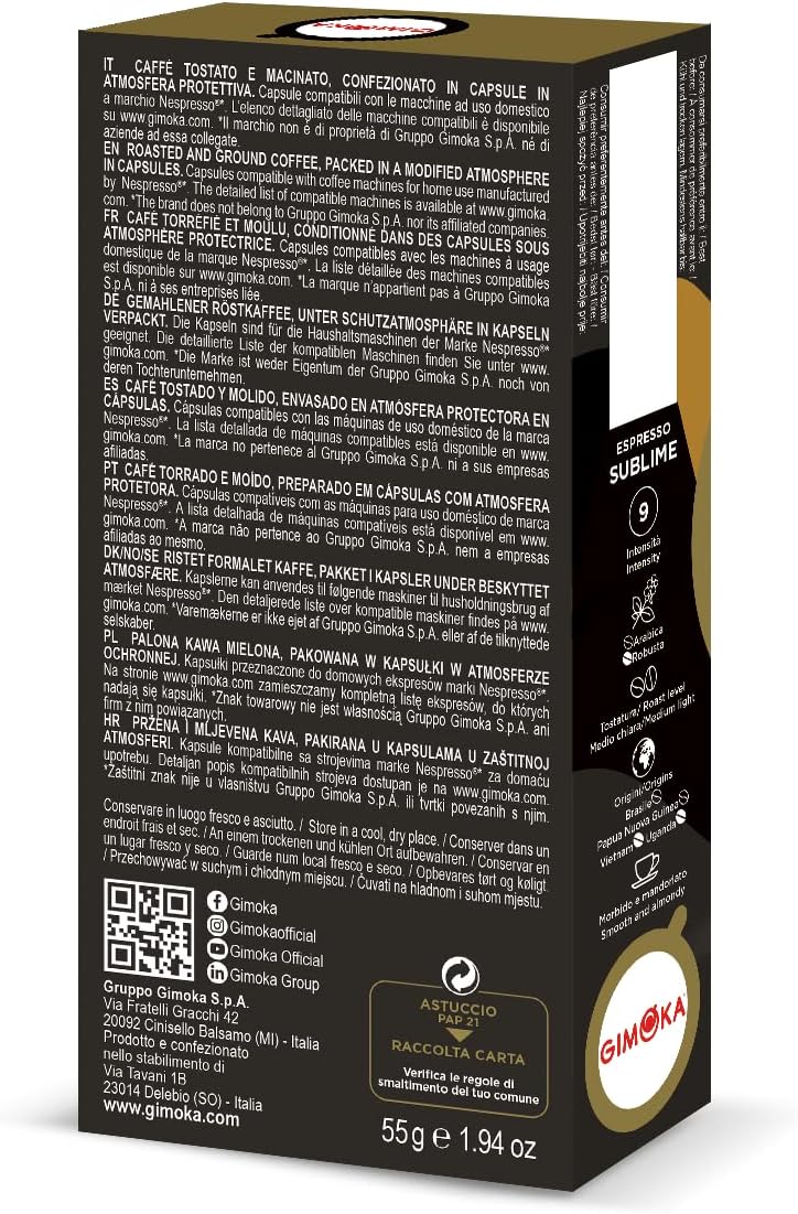 Cápsulas de café compatible con Nespresso espresso sublime Gimoka 20 cápsulas