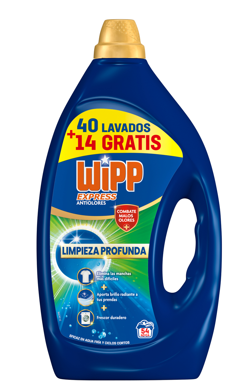 Detergente líquido limpieza profunda y antiólores Wipp Express 40+14 lavados