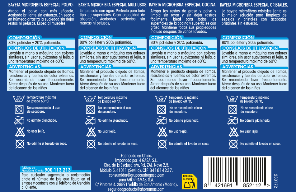 Bayeta microfibra Lanta 4 unidades