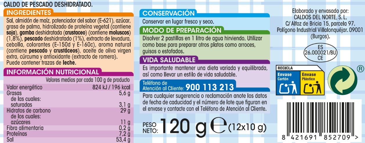 Caldo de pescado en pastillas Alipende 12 unidades
