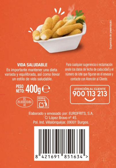 Fingers de mozzarella Alipende 400g rebozados
