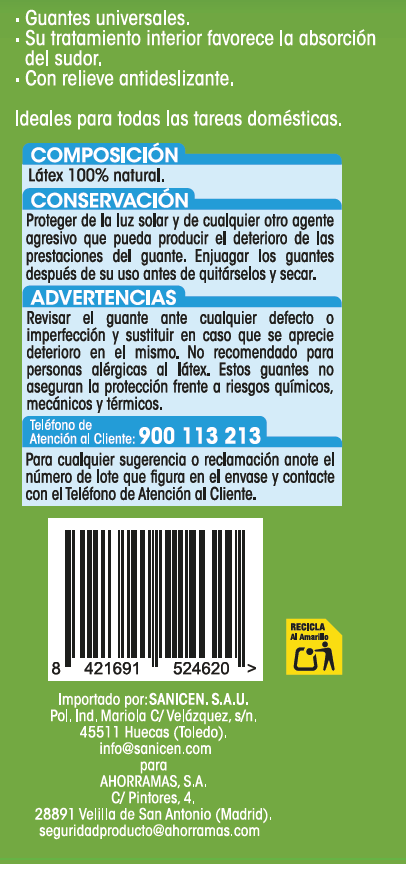 Guantes de algodón interior Lanta talla grande