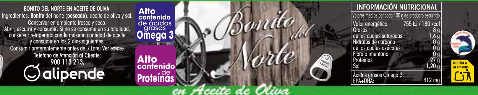 Bonito Alipende 190g en aceite oliva