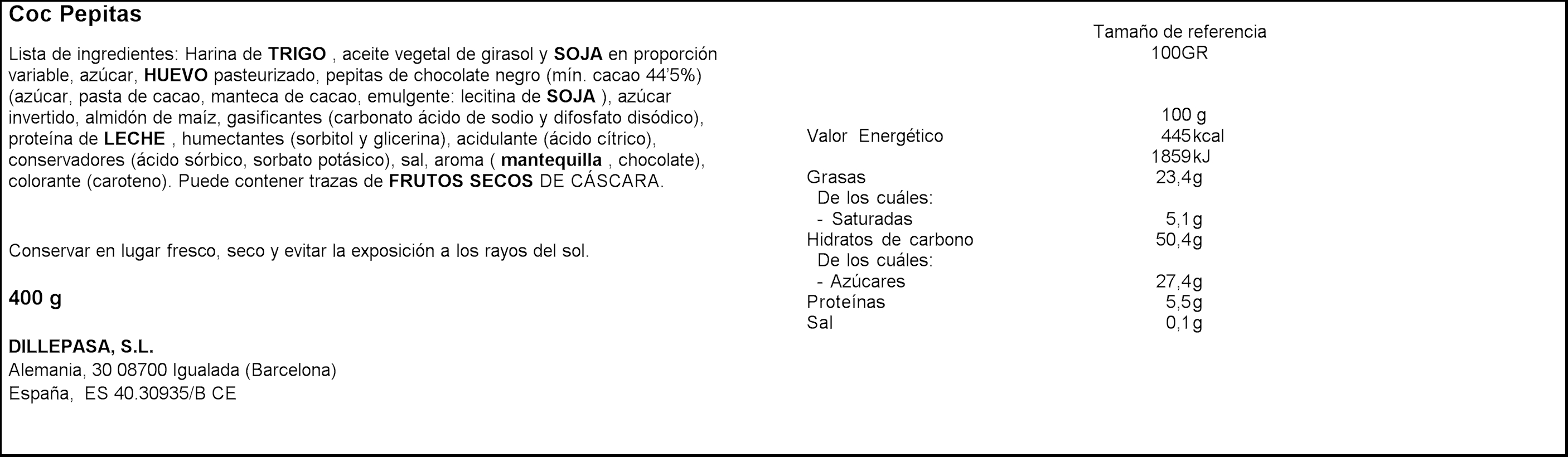 Bizcocho Musfi`S 400g con pepitas