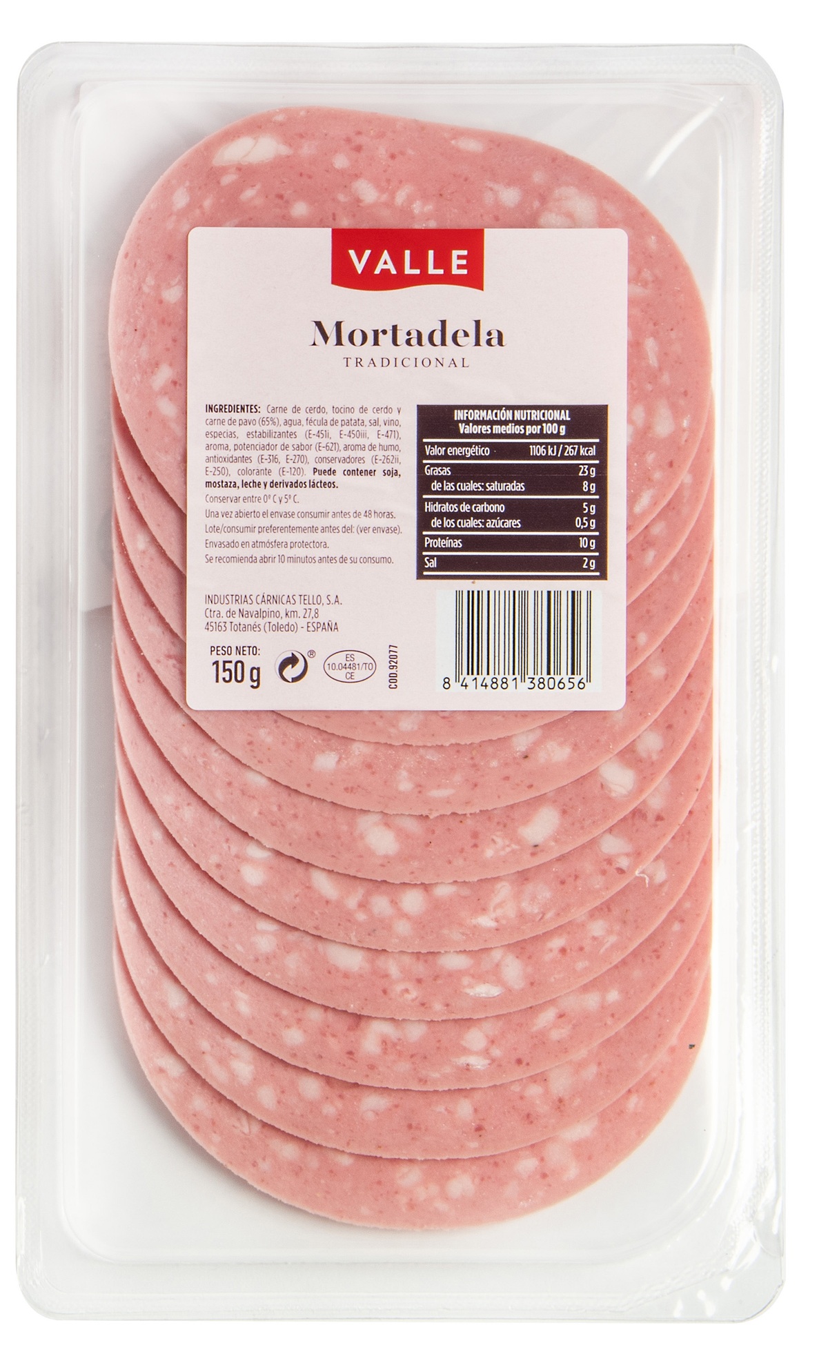 Mortadela calidad extra en lonchas Valle 150g