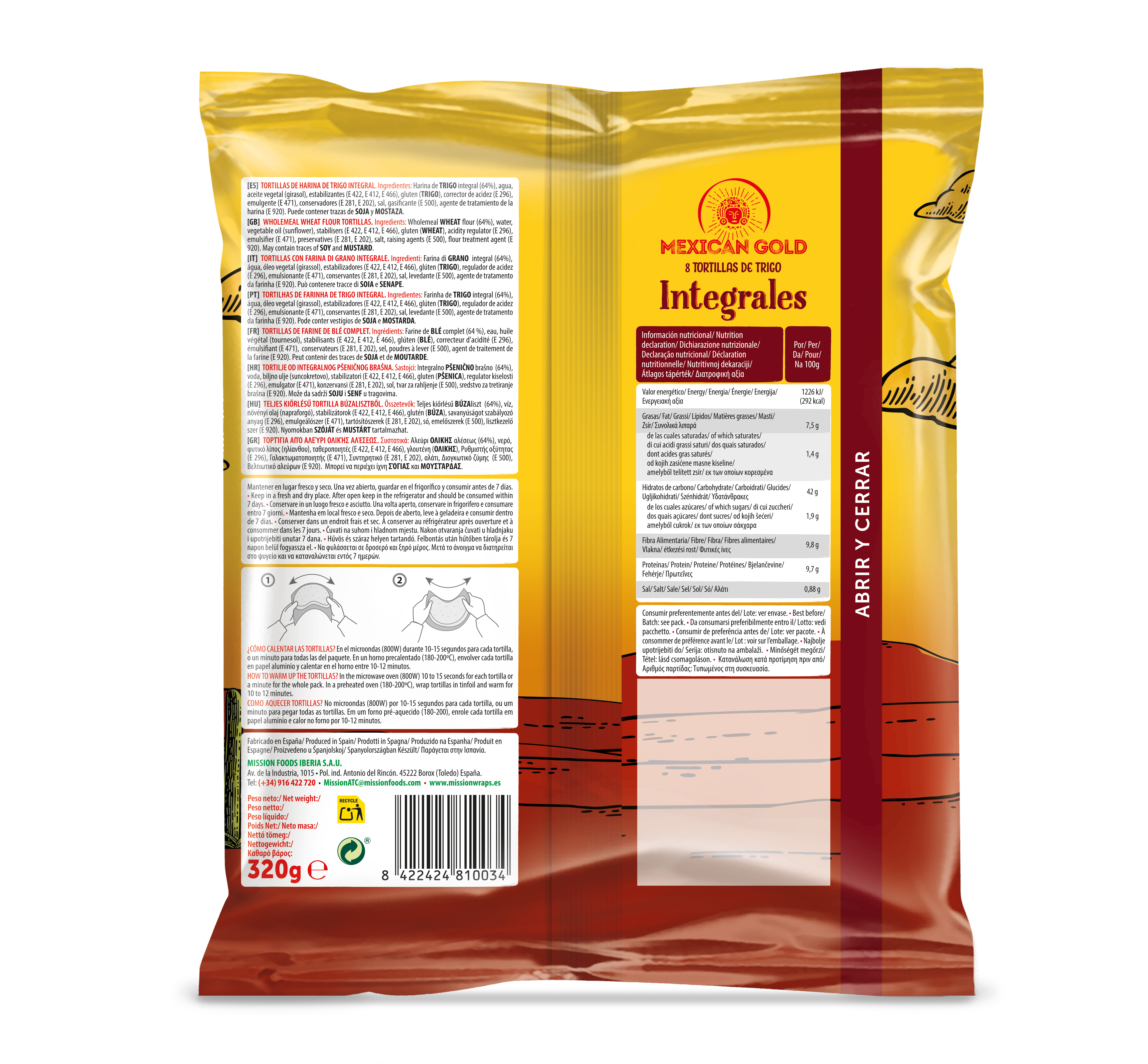 Tortilla de trigo integral Mexican Gold 320g