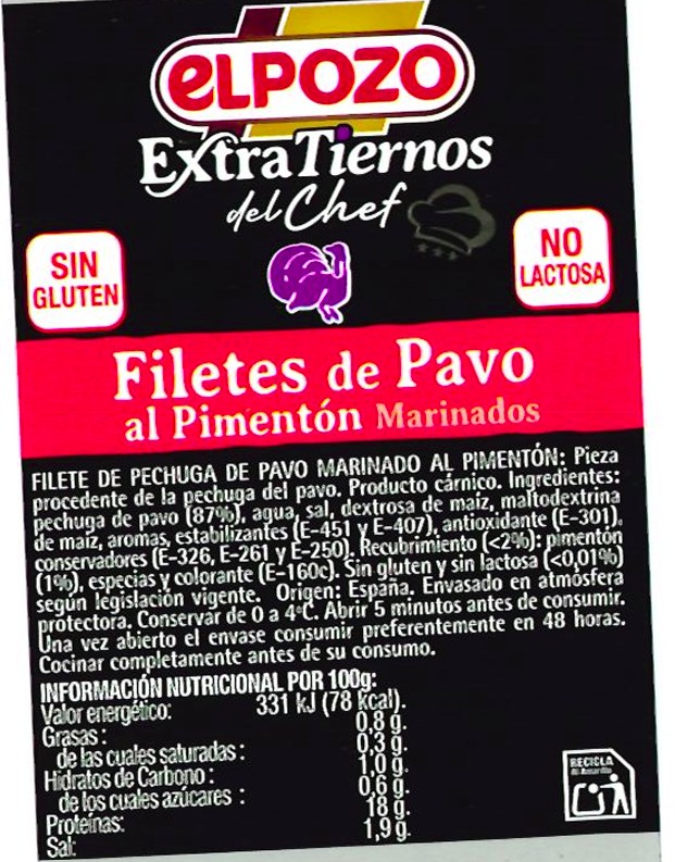 Filete de pavo extratiernos marinado al pimentón El Pozo 600G aprox