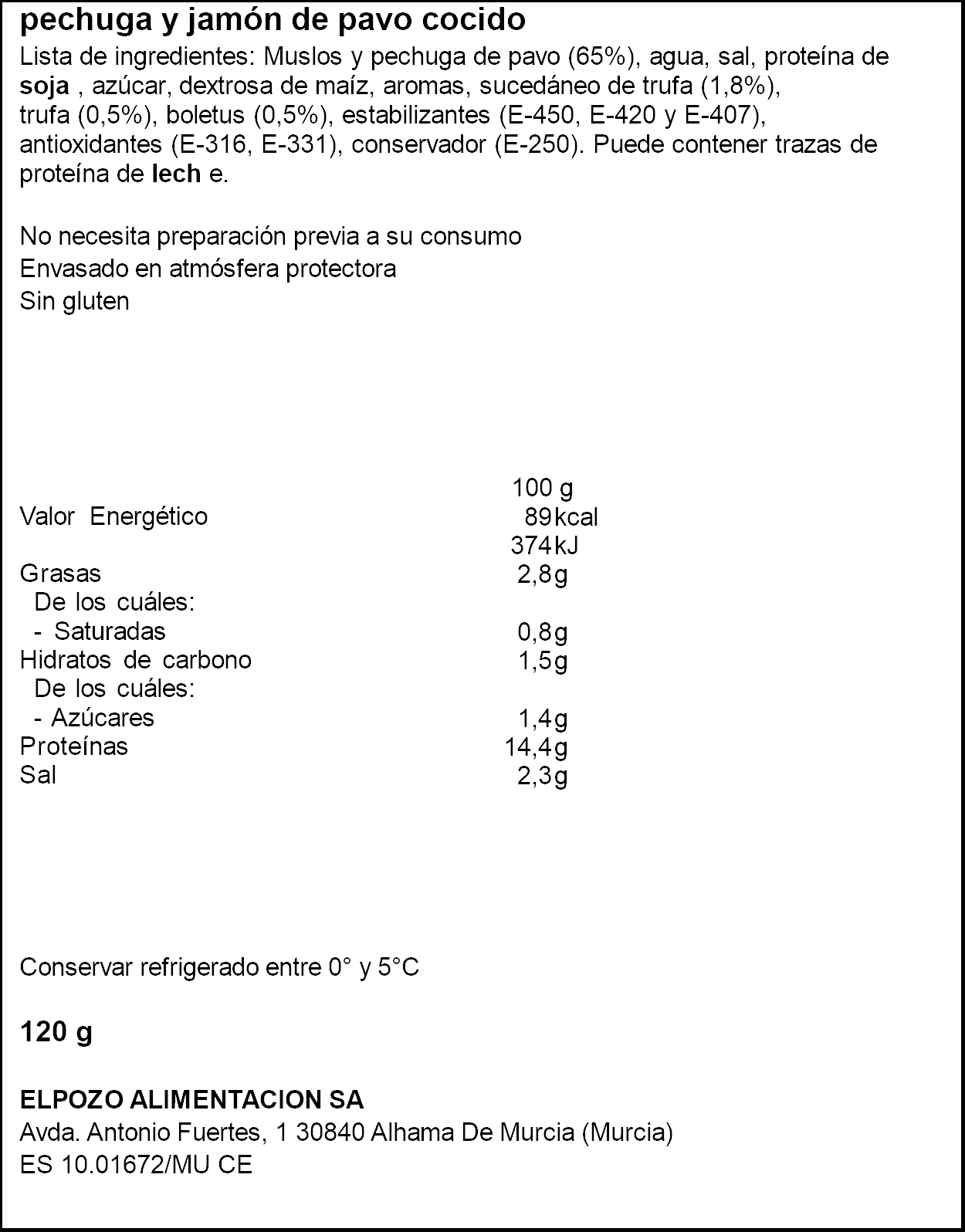 Pavo con trufa y boletus ElPozo 120g