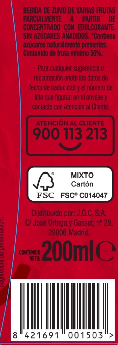 Bebida sin azúcar añadido sabor frutas del bosque Alipende 200 ml