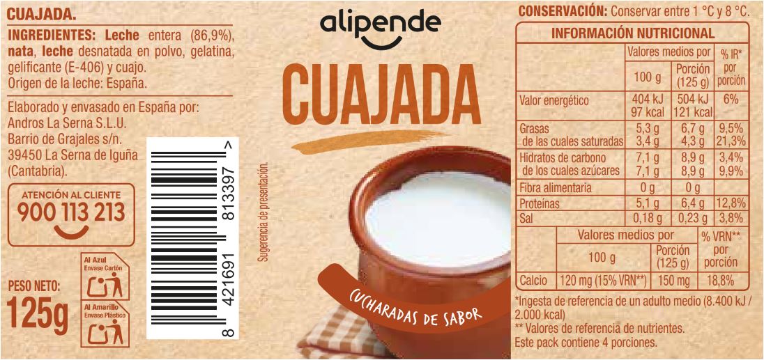 Cuajada Alipende pack 4 125g natural