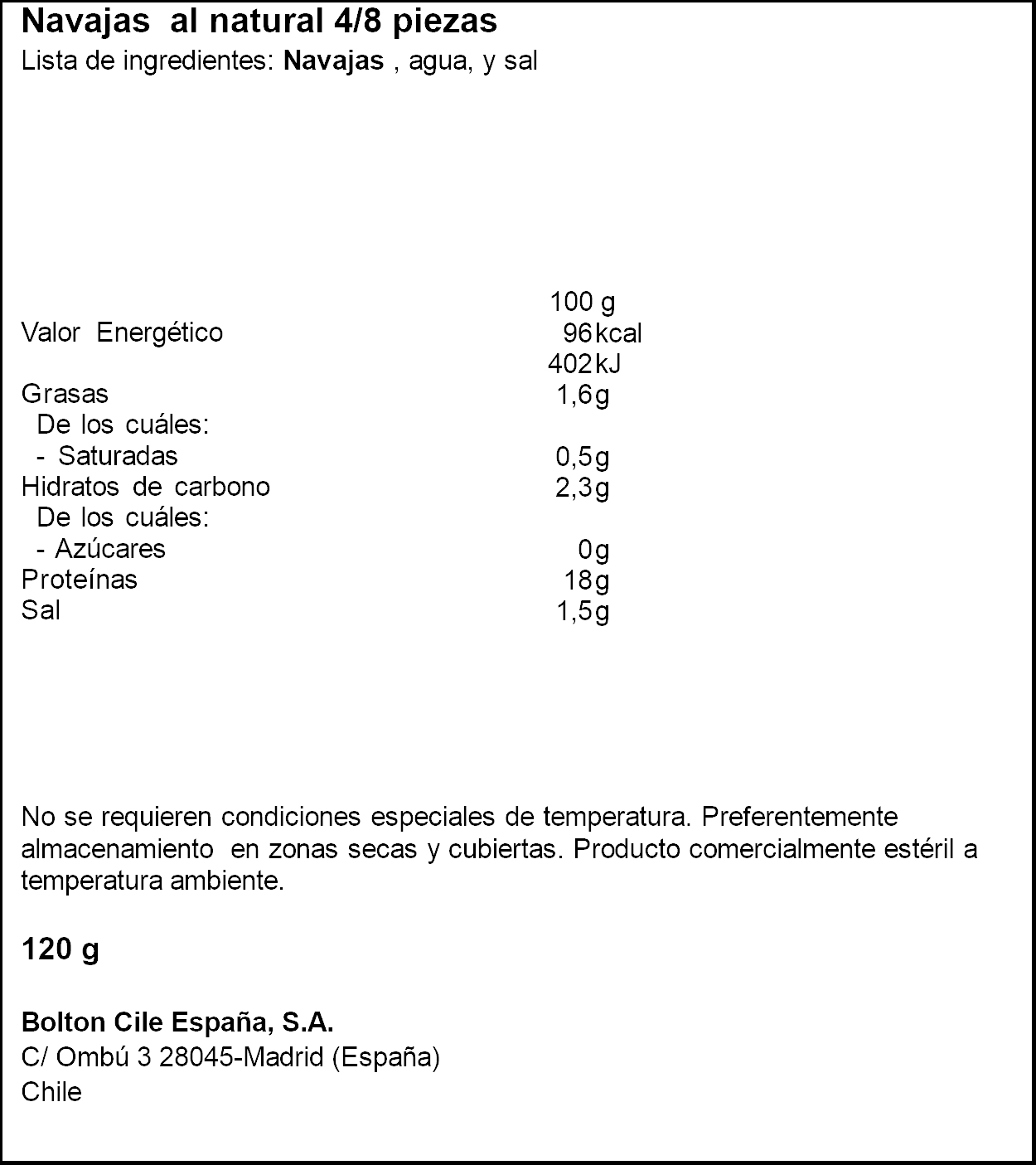 Navajas al natural 4/8 Cuca 65g