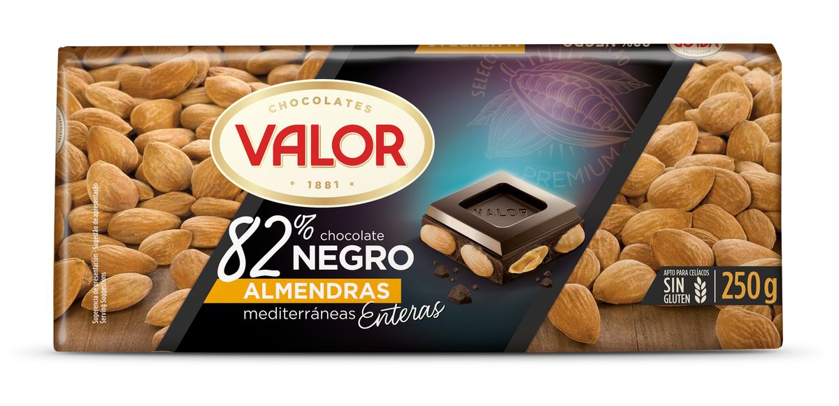 Chocolate negro Valor 250g 82% de cacao con almendras