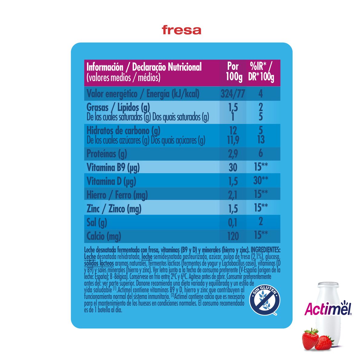 L Casei Actimel Danone pack 6 fresa