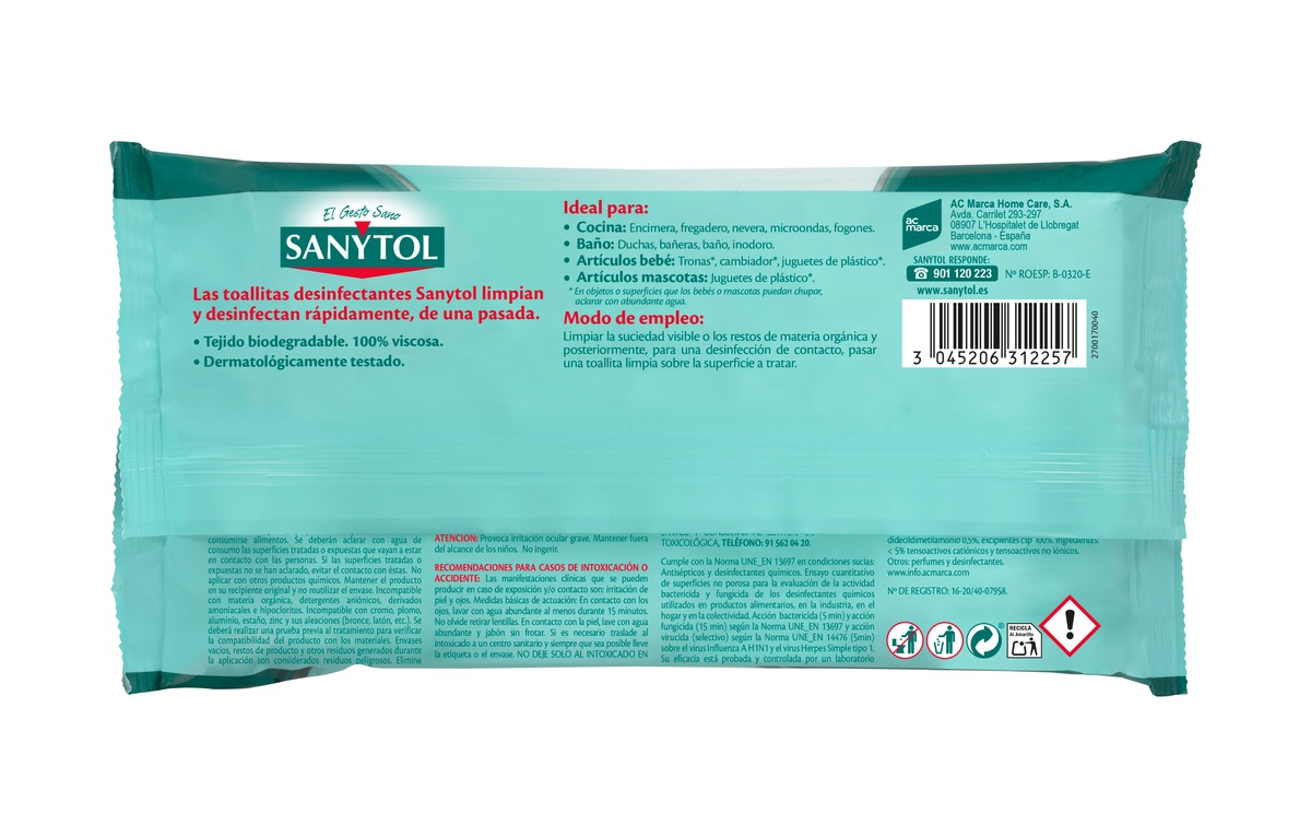 Toallitas desinfectantes Sanytol 30 uds