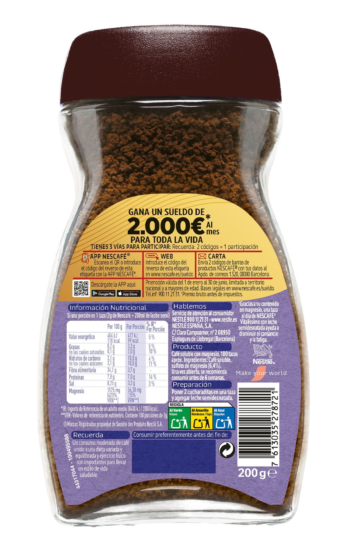 Café soluble natural con magnesio Nescafé Vitalissimo 200g