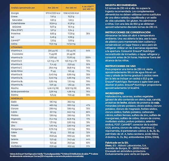 Complemento dietético Nutrivigor Ensure 400 gr Vainilla