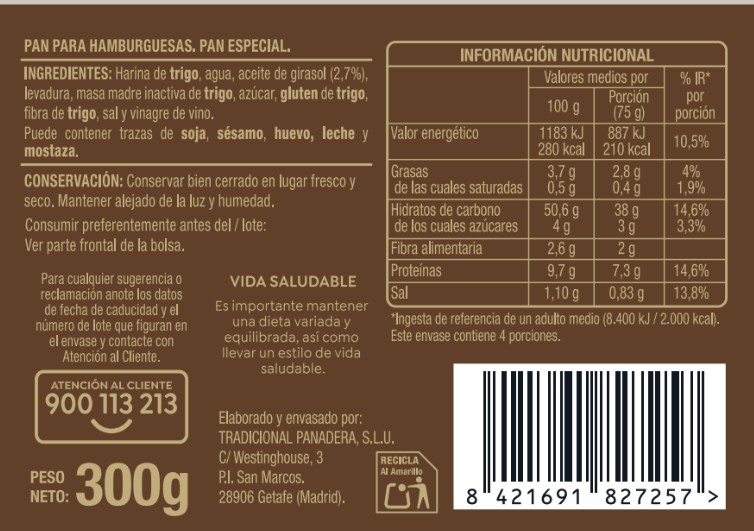 Pan de hamburguesa Alipende 300g rústico 100% natural