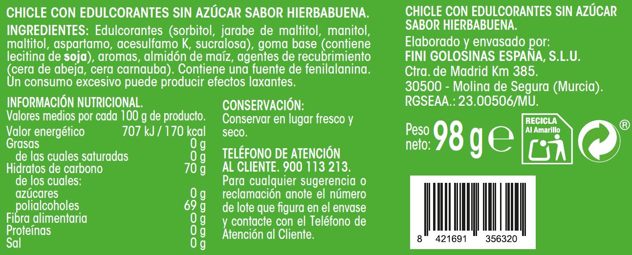 Chicle Alipende sin azúcar bote 98g hierbabuena