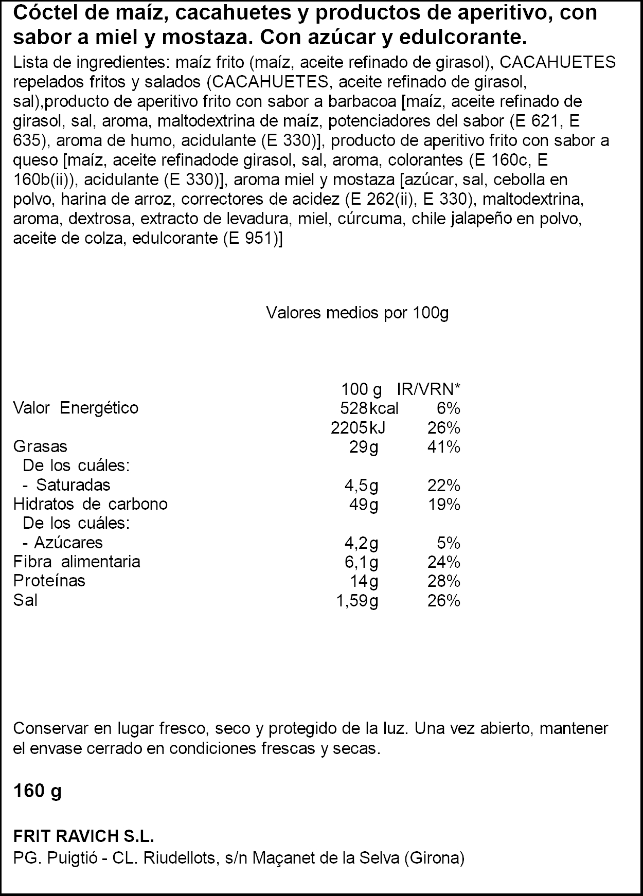Frutos secos con miel y mostaza Cocteleo Frit Ravich 160g