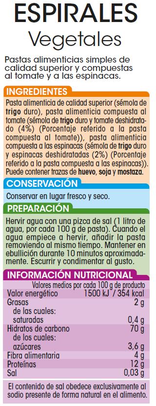 Espirales Alipende 500g con vegetales