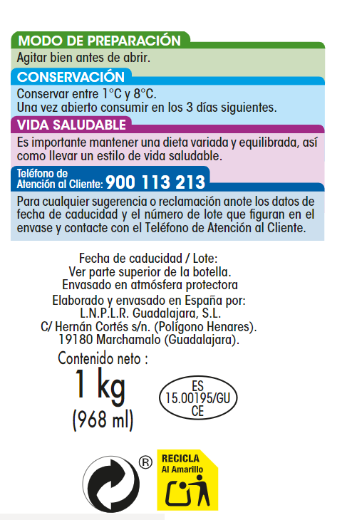 Yogur líquido desnatado Alipende 1kg fresa