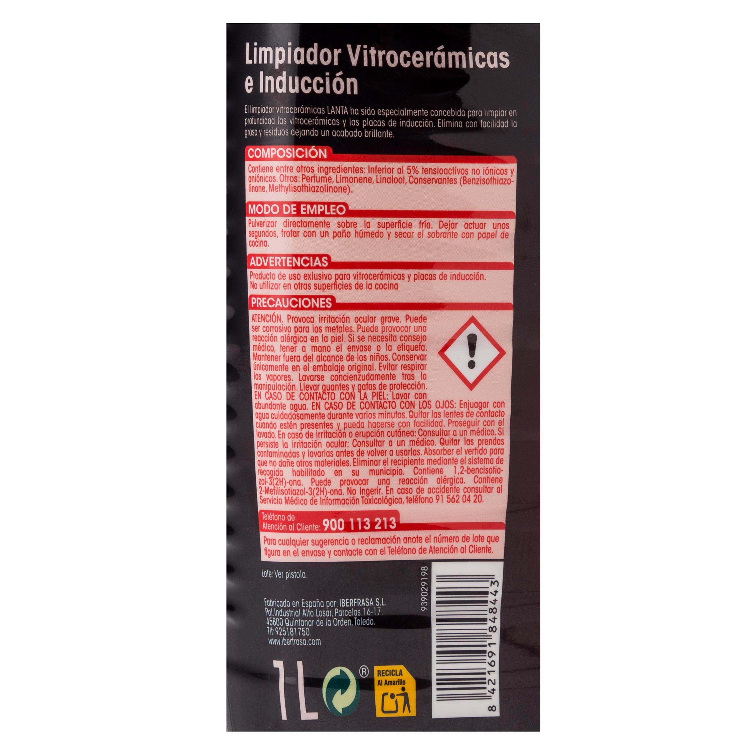 Limpiador vitroceramica induccion Lanta 1l pistola